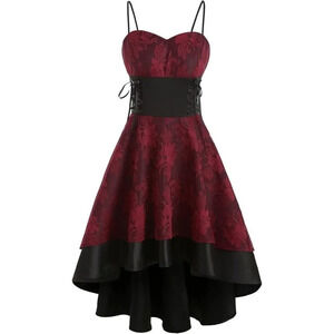 High Low Vintage Floral Lace Strap Lolita Dress Lace Up Corset Dresses for Women